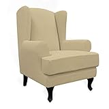 Easy-Going Stretch Wingback Chair Sofa Slipcover 2-Piece Sofa Cover Furniture Protector Couch Soft with Elastic Bottom, Spandex Jacquard Fabric Small Checks Beige