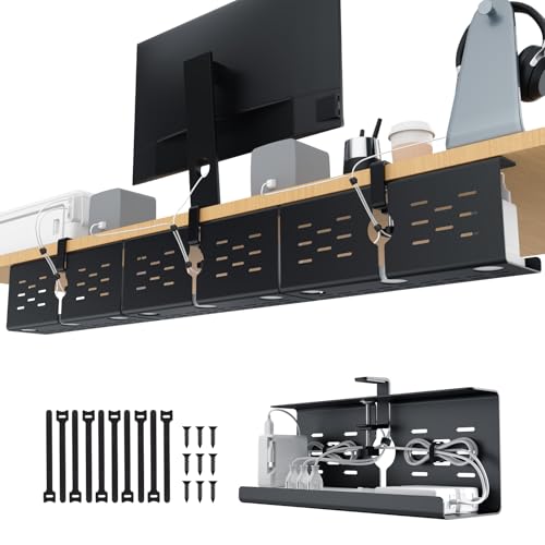 16-Under-Desk-Cable-Management-Tray-No-Drill-Clamp-Mount-Extra-Large-Desk-Cord-Organizer-Upgrade-Capacity-Cord-Management-Tray-for-Home-Office-Gaming-Desk-Standing-Desk-Black-3-Pack