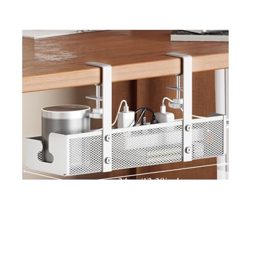 Bandeja Gestion Cables Bandeja de cables Metal extensible debajo del escritorio, sin perforación, con abrazadera, soporte tira alimentación retráctil(White 34cm)