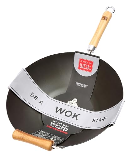 Dexam Carbon Steel Flat Base Non-Stick Wok, 405mm