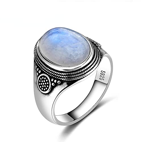DarryDooly Bague en Pierre de Lune Naturelle Dame 925 Bijoux en Argent rétro Bague de fête 10x14 MM Grande Ellipse gemme Cadeau en Gros