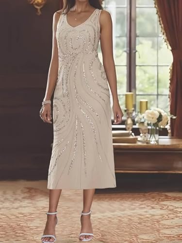 2 Pieces Mother of The Bride Dresses for Wedding Tea Length Long Sleeve Mother Groom Dress with Jacket2