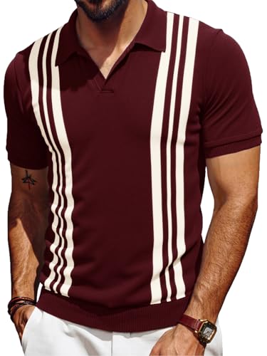 【Misto cotone morbido e traspirante】 Le polo da uomo in una miscela premium 87% cotone e 13% nylon offrono una morbidezza e una traspirabilità eccezionali per un comfort tutto il giorno. Le strisce vintage a blocchi colorati e la sottile trama a coste orizzontali sul colletto e sui polsini completano il look pulito ed elegante con dettagli raffinati.