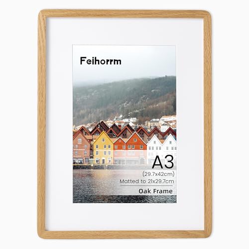 A3 Picture Frame A3 Poster Certificate Natural Oak Photo Frame with HD Tempered Glass Handcrafted A3(29.7x42 CM) Frame Matted to A4(21x29.7 CM) Horizontal Vertical Wall Mounting