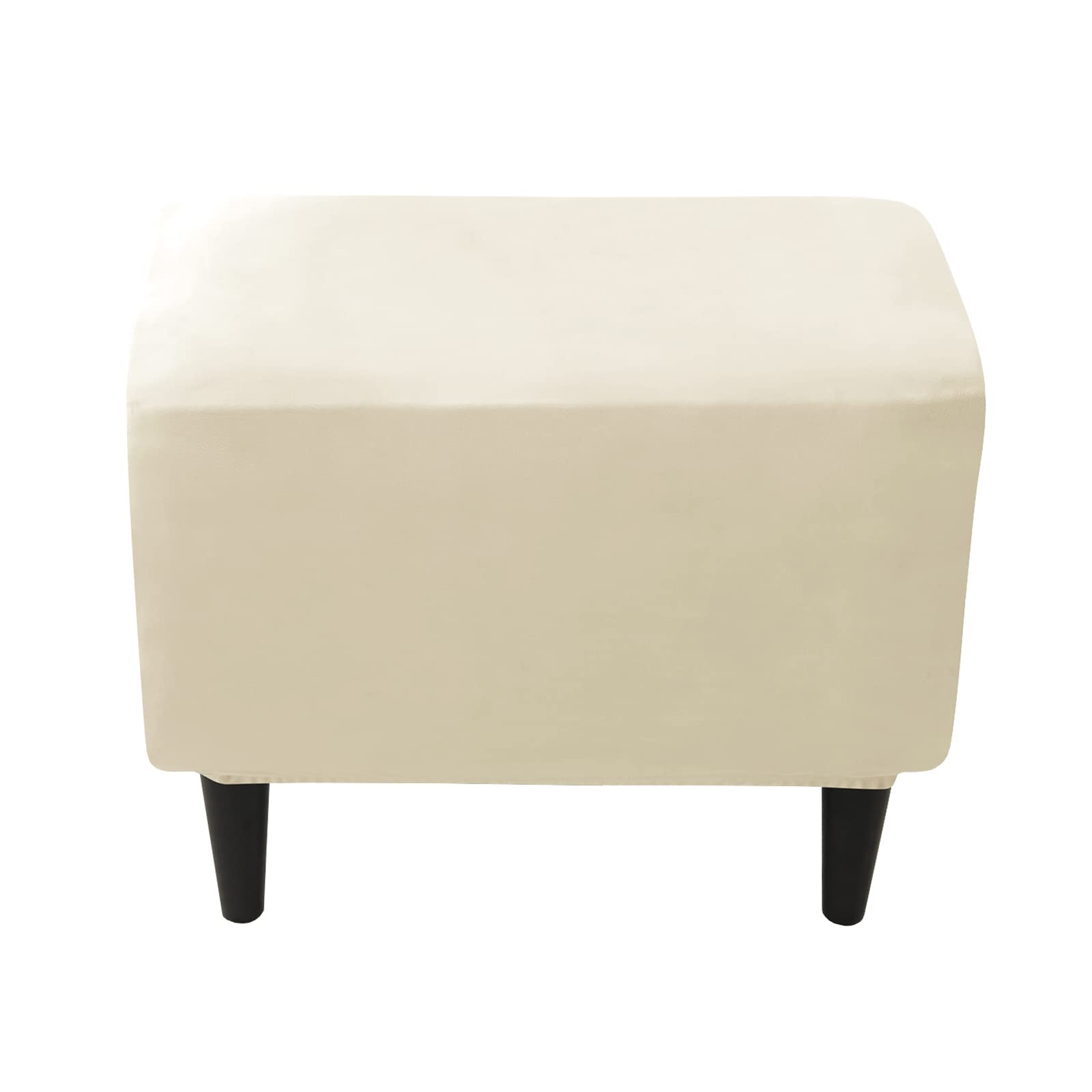 Jhld Beige Stretch Ottoman Cover Velvet, Footstool Protector Covers Rectangle Ottoman Slipcovers 1 Piece Storage Ottoman Slipcover Small For Dogs Cats -1 Piece