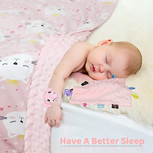 Firstsix Baby Gift Sets, Newborn Baby Gift For Girls And Boys With Minky Blankets, Toys, Bib, Rattle, Card And Gift Box, Unique Baby Loveys Gifts Basket Essential Stuff, Pink #TOP1