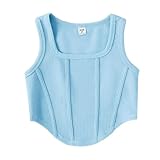 Compra Online Camiseta de Tirantes para Niñas Camisetas Deportivos Sin Mangas Verano Casual Cuello Cuadrado Transpirable Crop Top Color Sólido Ajustado Tank Tops Suaves Cómodo Básicas Chaleco