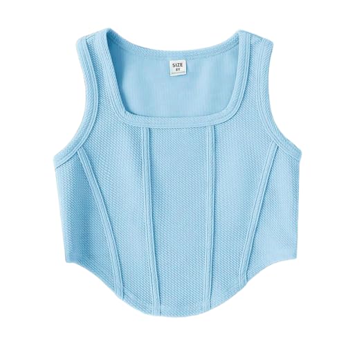 duxyoz Girls Tank Tops Kids Summer Casual Sports Crop Top Sleeveless Basic Shirts Cute Athletic Square Neck Blouse Vest Tee Top Fitted T-Shirt Dance Wear Streetwear Y2k Sportwear 9-10 Years