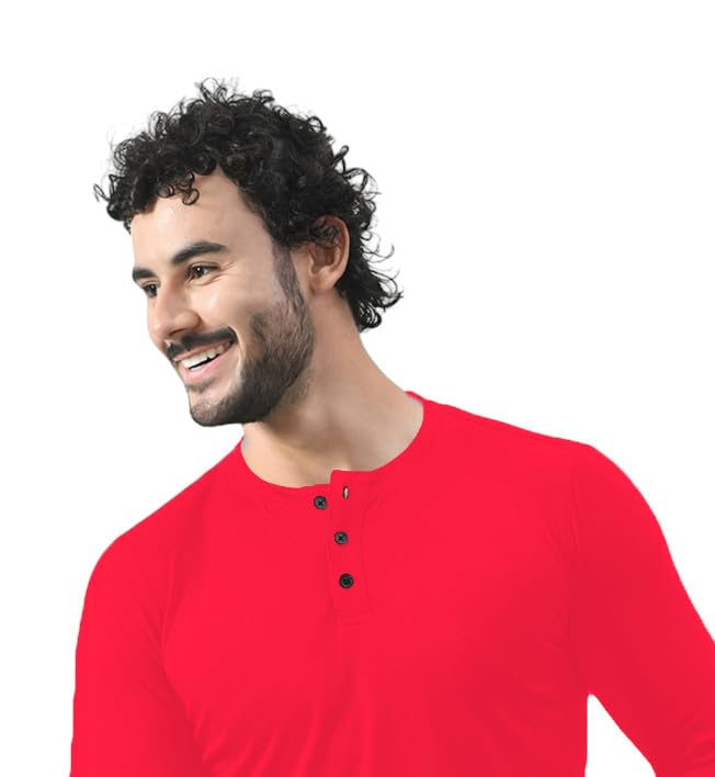 Image of Men's Long Sleeve Henley T-Shirt with Button Placket | Soft & Comfortable Casual Wear
