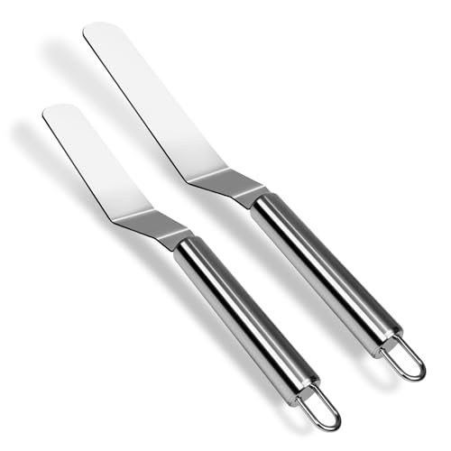 MCSDFN 2 Pcs Offset Spatula Set with 6 & 8 Blade Stainless Steel Icing Spatula Cake Decorating Tools Frosting Smoother for Cake Decorating Baking