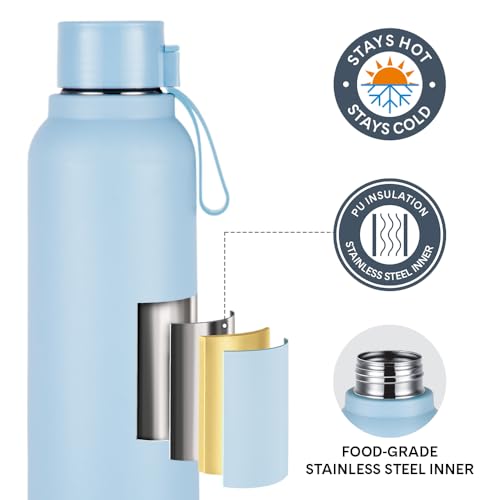 Image of Larah by Borosil 700 ml Orbit Sky Stainless Steel Water Bottle | Made in India Pu Insulated Thermoware | Leakproof, BPA Free| Bottle for Office, School, College & Gym, Daily Use | 1 Year Warranty