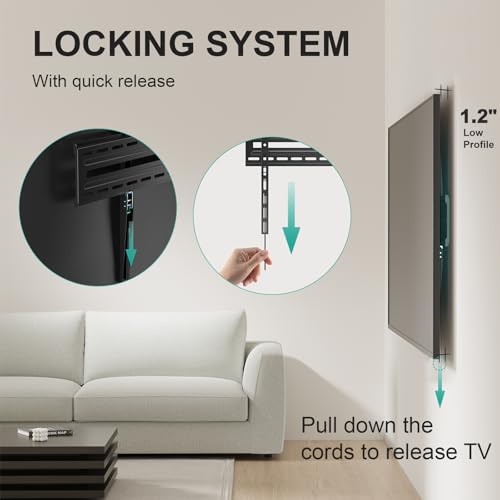 Image of WALI Heavy Duty TV Wall Mount for 43-120 Inch Flat Curved TVs up to 165 lbs,Low Profile 1.2 Inch from Wall,Mounting Holes up to 900x600mm,Compatible with Stud Spacing, Easy Install Bracket,Black