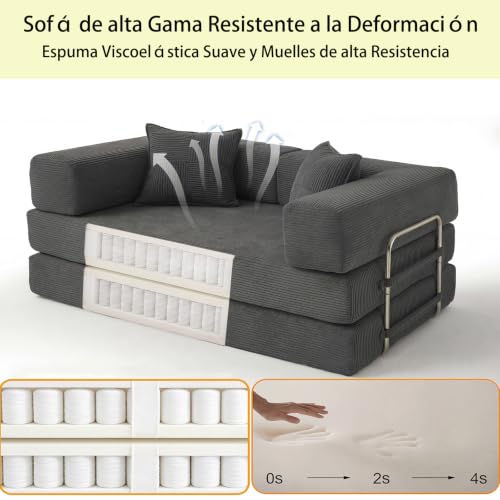 Miniatura 6 de 160cm Sofá Cama 2 Plazas con Espuma & Muelles para Salón,Gris | Modular,Versátil 5 en 1,Pana