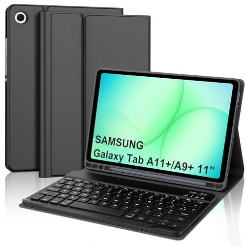 Coque Clavier pour Samsung Galaxy Tab A11+/A9+ 11 Pouces, AZERTY Français Housse Clavier Bluetooth Détachable avec Porte Crayon pour Tablette Samsung Galaxy...