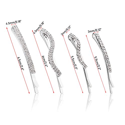 Folansy 16 Pieces Clear Rhinestone Bobby Pin Crystal Hair Pin Metal Hair Clips Decorations For Lady Women Girls,4 Styles Silver #TOP1