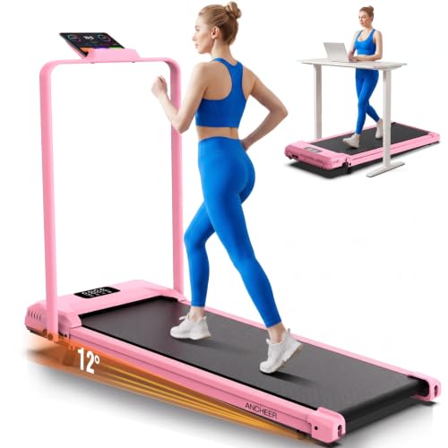 Image of ANCHEER Walking Pad Treadmill with 12% Incline, 3.0HP Foldable Treadmill with Handle Bar, 16 inch Wide Belt, 320 LBS Capacity, Portable Quiet Compact Treadmills for Home /Office
