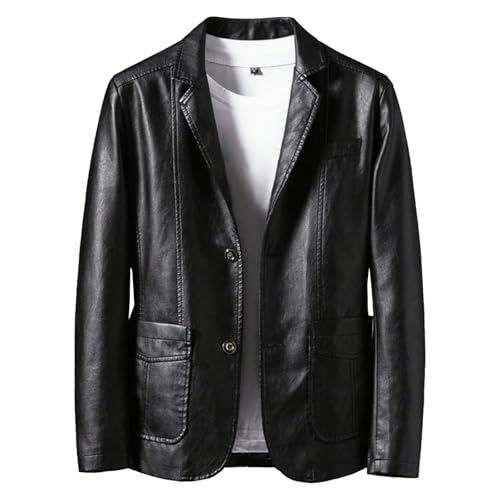Men's Business Leather Blazer Suit Jacket Slim Fit Motorcycle Jacket Coat Notched Collar 2 Button Leather Sport Coat