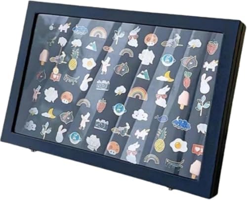 Lorxne 2個入り ピンバッジ ケース バッジコレクション ピンディスプレイボックス 透明防塵 軍メダルジュエリーピン ブラックパテントレザー 展示 整理 ギフト インテリア 防塵 記念 バッジ ジュエリーピン コレクター ほこり防止 (L,スタンドな