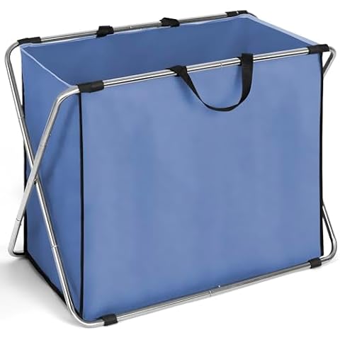 Large Laundry basket, Collapsible Laundry Hamper, Freestanding Waterproof Clothes Hamper with Storage Bag & Metal Frame for Dirty Clothes in Laundry Room Bathroom Home College Dorm Essentials (Blue) Cover