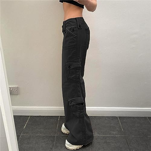 Women's Baggy Cargo Trousers Pants Low Waist Jogging Bottoms Track Pants Streetwear Wide Leg Casual Pants (Black, M)2
