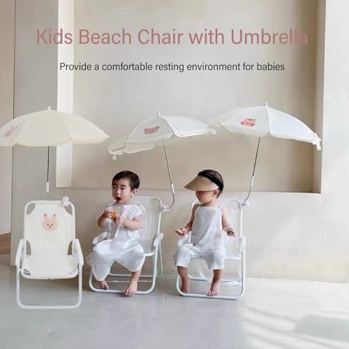 جيرني كرسي شاطئ للاطفال مع مظلة، كرسي شاطئ قابل للطي للاطفال مع مشبك على مظلة الشاطئ، كرسي تخييم محمول بطبعة حيوانات كرتونية لطيفة للانشطة الخارجية