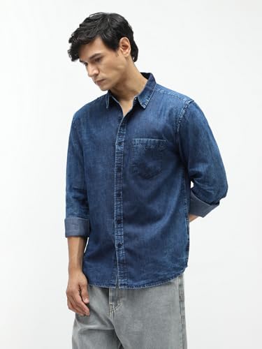 Image of Urbano Fashion Men's Regular Fit Full Sleeve Washed Denim Shirt