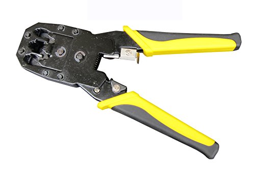 Modular Crimper-Stripper-Cutter, 8P/RJ45, 6P/RJ12, 4P/RJ11 Crimp, Cut, Strip Tool, Incl. Mini Punch Down Cutter Stripper as Bonus, Network Crimper Stripping Tool
