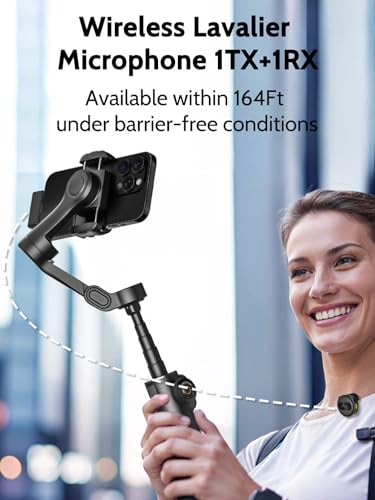 Image of AOCHUAN Gimbal Stabilizer for iPhone & Android,3-Axis Phone Gimbal w /Wireless Lavalier Microphone,Built-in 7.8 inch Extension Pole,OLED Display,Phone Stabilizer for Video Recording TikTok(V8 Mic Kit)
