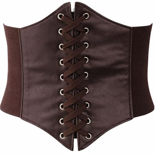 HONHHUO Korsett Gürtel Damen mit Schnürung Elastischer Waspie Taillengürtel aus PU-Leder flexibles Gummiband ca. 6878 cm dehnbar Braun für Kostüm Cosplay & Alltag