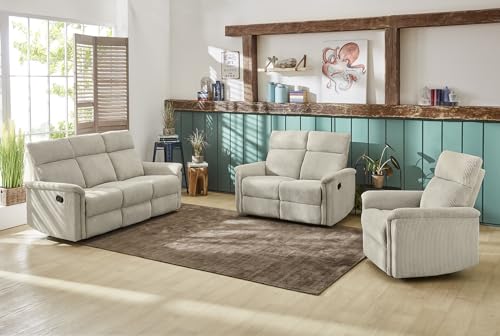 Stilvolles Dreisitzer Sofa mit Federkernpolsterung und Wellenunterfederung B180/T93/H100 cm, verstellbare 3er Couch durch halbautomatische Relaxfunktion, Bezug Cord in Beige / 15506 – Bild 8