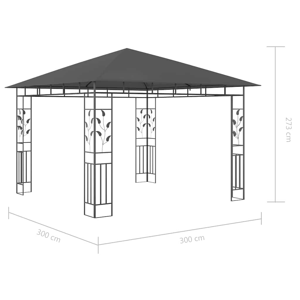 vidaXL Pavillon mit Moskitonetz & LED-Lichterkette 3x3x2,73m Anthrazit