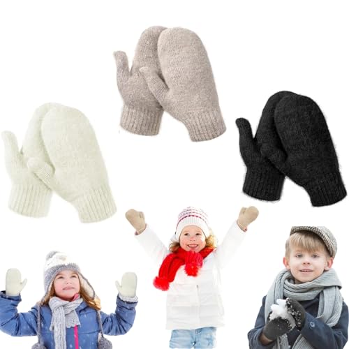 Guantes de invierno para niños elásticos de punto suave cálidos negro blanco marrón 3 pares