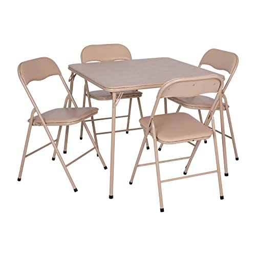 Flash Furniture Madison 5-Piece Folding Card Table and Chairs Set, Portable Event Table and Chairs Set for Indoor and Outdoor Gatherings, Tan