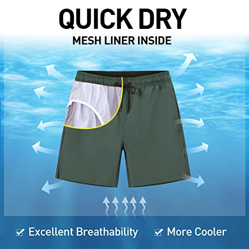 Diseño de bañador para hombre que incluye forro de malla y características de secado rápido, ideal para la playa