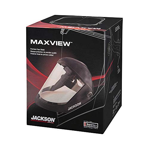 Jackson Safety Lightweight MAXVIEW Premium Face Shield with Ratcheting Headgear, Clear Tint, Uncoated, Black, 14200 (Remove Protective Film Before Use)