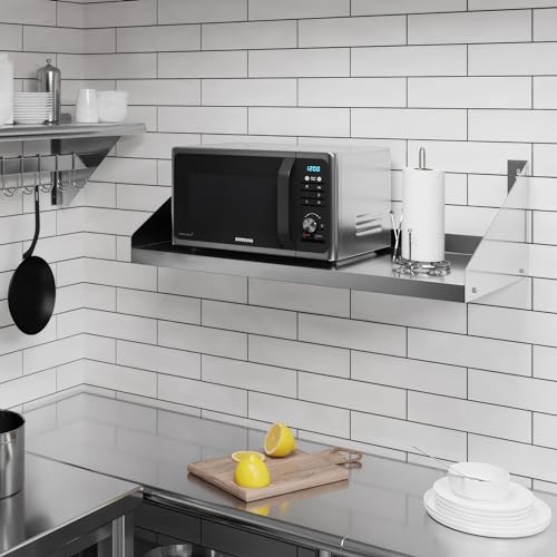 Image of AmGood Stainless Steel Microwave Shelf | NSF Certified | Appliance Shelf | Heavy Duty | Commercial Grade | Wall Mount | Silver (36 inch Length x 18 inch Width)