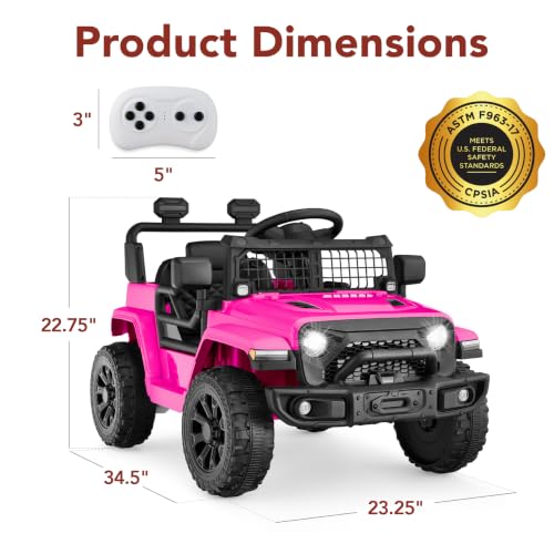 Image of Best Choice Products 12V Kids Ride On Truck Car w /Remote Control, Electric Ride On Car for Toddlers 3-5, Battery Powered Ride On Toy w /LED Lights, 4-Wheel Suspension, Safety Harness - Bold Pink