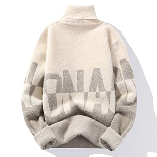 High-Collared Men's Sweater Autumn and Winter Padded Loose Paragraph Thickened Paragraph Knitted Yarn Sweater(Medium)2