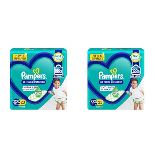 Image of Pampers All round Protection Pants Style Baby Diapers, XXX-Large (XXXL) Size, 23 Count, Anti Rash Blanket, Lotion with Aloe Vera, 17+ kgs Diapers (Pack of 2)