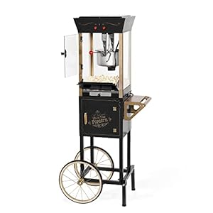Nostalgia Popcorn Maker Machine – Professional Cart With 8 Oz Kettle Makes Up to 32 Cups – Vintage Popcorn Machine Movie Theater Style – Black