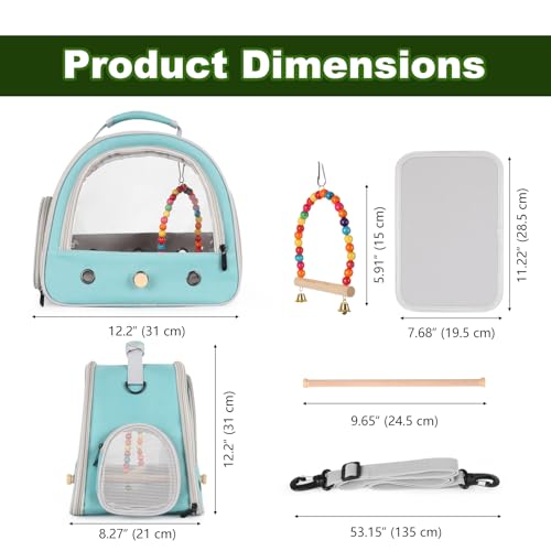 Image of Portable Parrot Travel Cage Carrier with Small Swing Toy&Cage Colorful Toys Set Small Bird Parakeet Bag with Standing Perch Bird Carry Transport Bag (Green, Carreir /Swing)