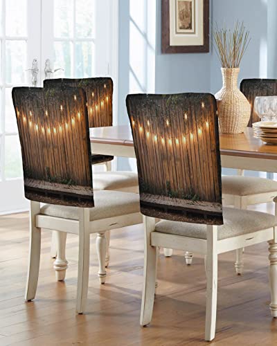 Natural Wood Stage With Party Decor Chair Covers - 6 Pcs Dining Room Chair Back Covers, Summer Garden Leaves Chair Slipcovers Removable Chair Protectors Covers For Kitchen/Banquet/Party 19"X18" #TOP23