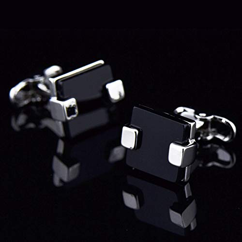 Mancuernillas vintage cuadradas de plata y ágata negra miniatura 4