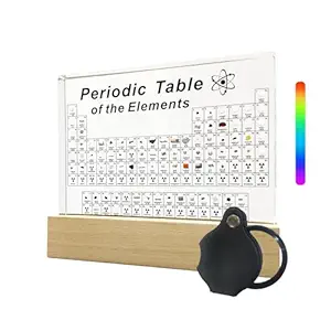 PJIAQP Lighted Periodic Table with 83 Real Elements Inside, Wooden Stand & Magnifier - Creative Gift for Kids, Students, Teachers, Science Lovers