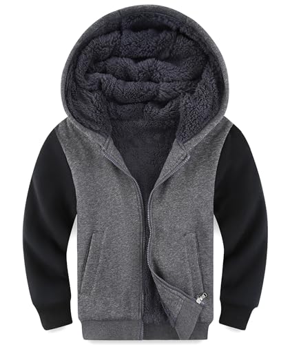 Kids Boys Sherpa Fleece Lined Jacket Hoodie Zip Up Hooded Sweatshirt Coat(No Pilling,No Fade)