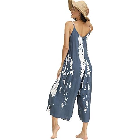 BUENOS NINOS Women's V Neck Floral Maxi Dress Boho Printed Adjustable Spaghetti Strap Ethnic Beach Long Dress with Pockets XL Tie dye Jumpsuit Cover