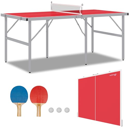 Soozier-Mini-Ping-Pong-Table-Set-for-Outdoor-and-Indoor-Foldable-Table-Tennis-Table-with-Net-2-Paddles-3-Balls-Adjustable-Feet-Easy-Assembly-Red Soozier Mini Ping Pong Table Set for Outdoor and Indoor Foldable Table Tennis Table with Net 2 Paddles 3 Balls Adjustable Feet Easy Assembly Red