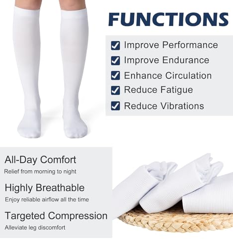 Image of (3 pairs) Compression Socks 20-30 mmHg Long Knee High Socks for Women Men Support Athletic Travel Daily Wear