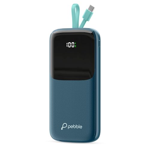 Image of Pebble Rapid Electra10 Power Bank |10000mAh, 22.5W Ultra Fast Charging | Digital Display | Built-in Cable | Type-C & USB-A Ports Compatible with Android Phones & iOS Devices | Pocket Size - Blue