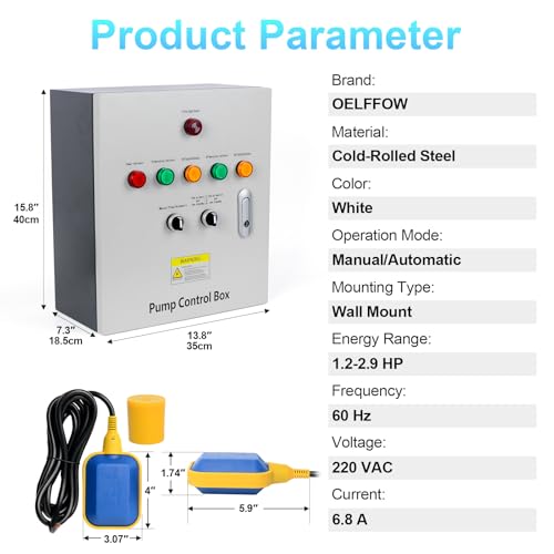 2 HP Well Pump Control Box, 220V Single Phase, 2 AC Contactors, 2 Float Switch, Ultra-high Water Level Alarm, Manual/Automatic, Safe & Reliable for Submersible Well Pump by OELFFOW - Image 8